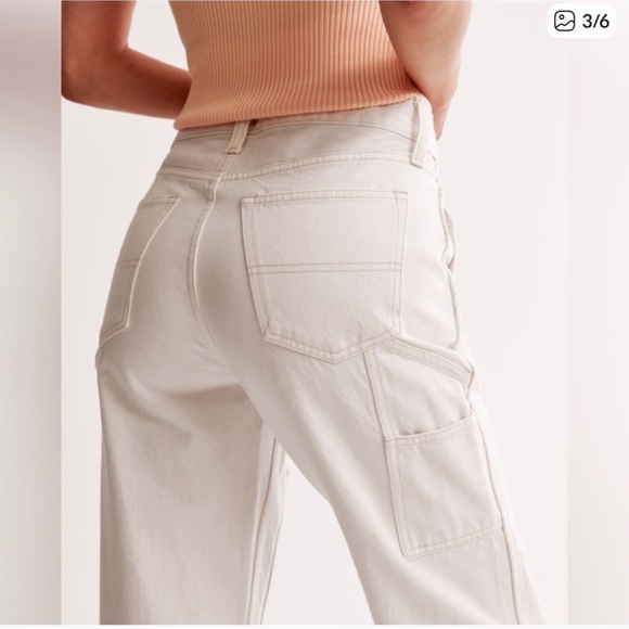 Abercrombie & Fitch Ecru Carpenter Jeans The Slouchy Jean MidRise Curve Love 25R - Picture 3 of 11